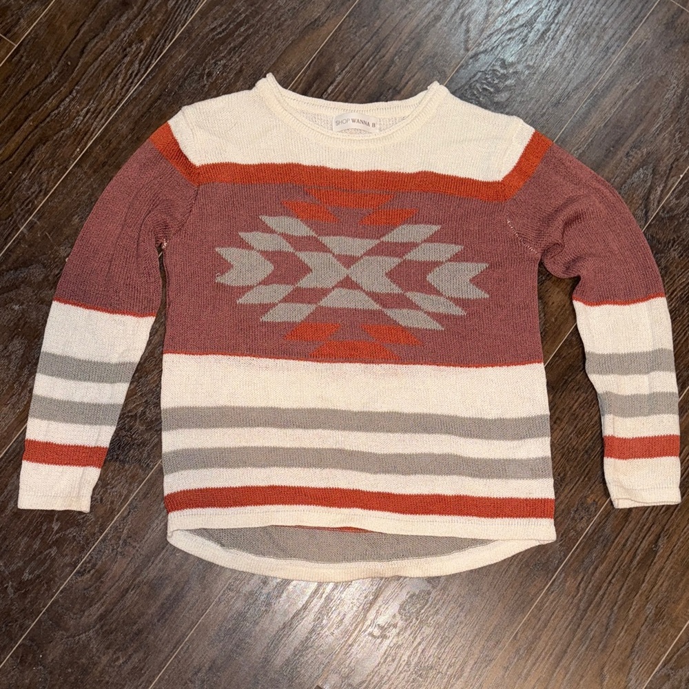 Geometric Patterned Sweater - Cream and Rust